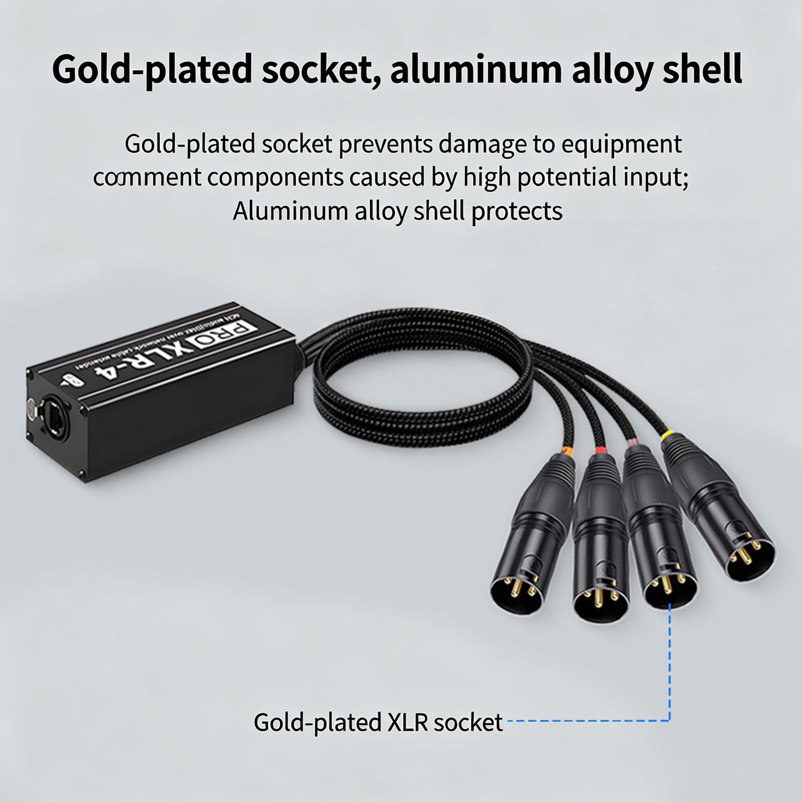 Convertidor auditivo XLR de múltiples interfaces, largo, boca pública | Carcasa de metal con estructura de blindaje para equipos de escenario profesionales y en vivo