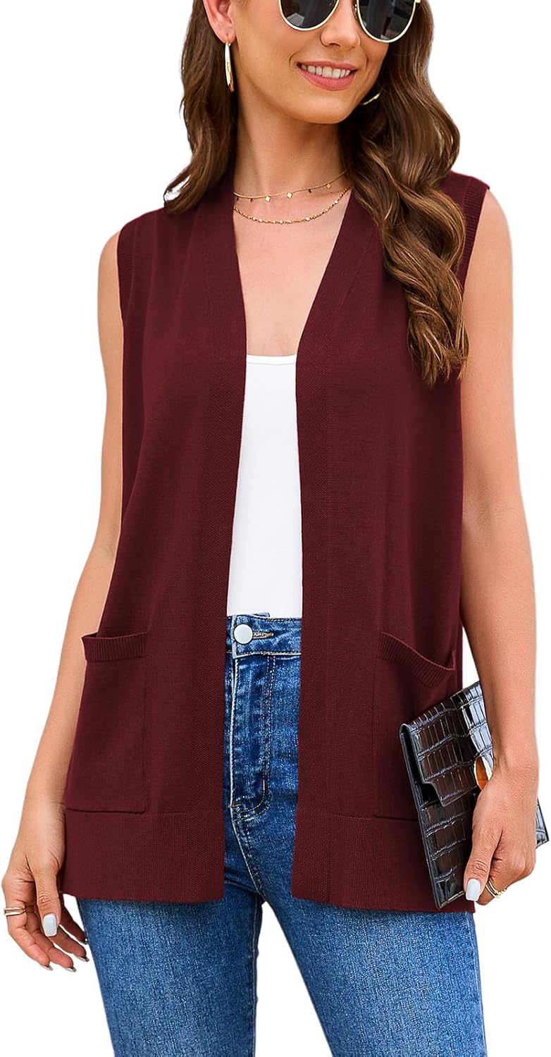 Women's 2025 Long Sleeve Cardigan Sweaters Fashion Casual Soft Knit Business Coat Vest with Cozy Pockets (S-3XL)