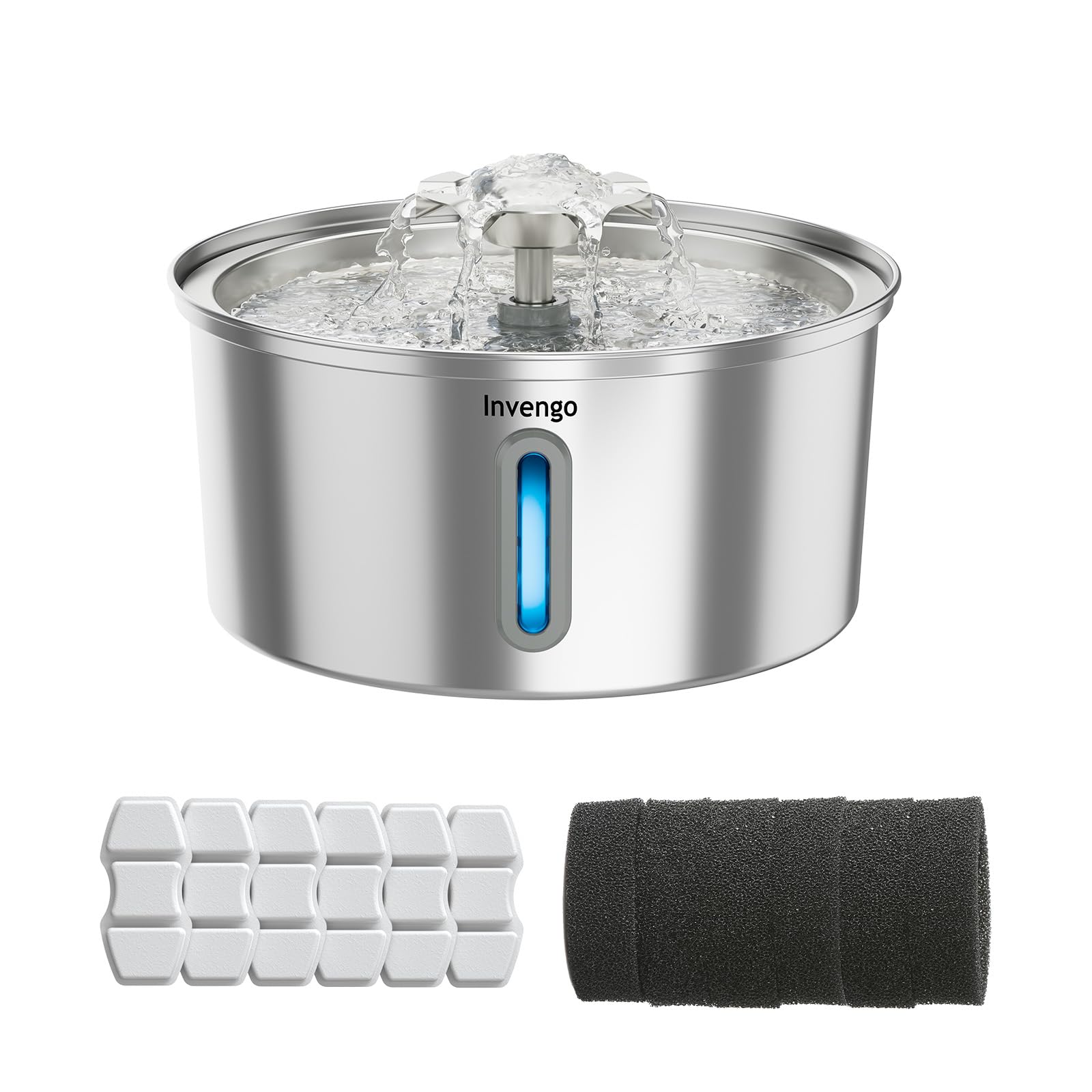 Fontaine à eau pour chat INOX contre la déshydratation avec jet fleur Invengo