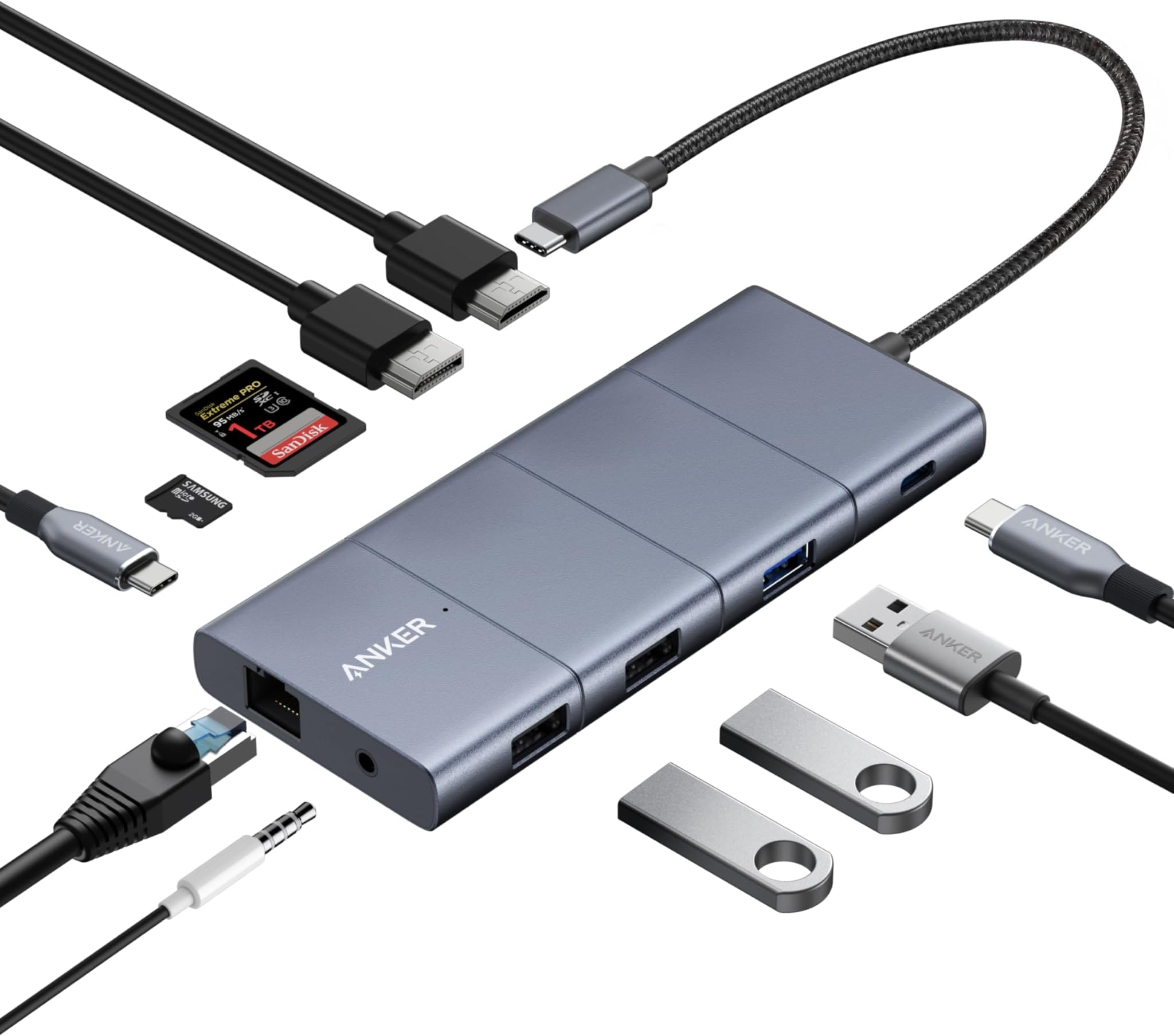 Anker USB C Hub, 11-in-1 Docking Station Dual Monitor, 10 Gbps USB-C and USB-A Data Ports, 4K HDMI and DisplayPort, 85W Power Delivery, 2 Data Ports, Ethernet, for XPS