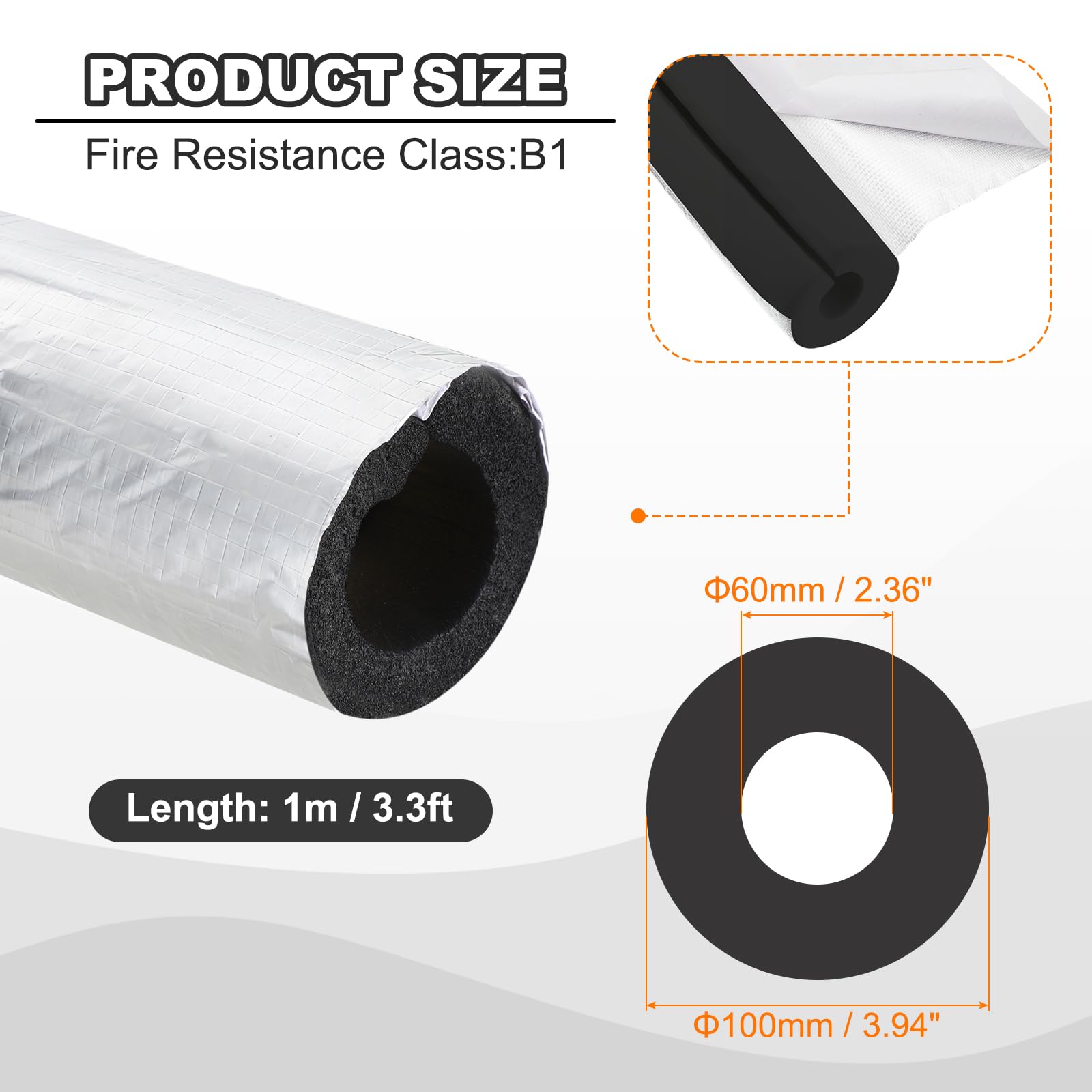 PATIKIL Tubo De Espuma Para Aislamiento De Tuberías 3.3FT De Longitud x 2cm