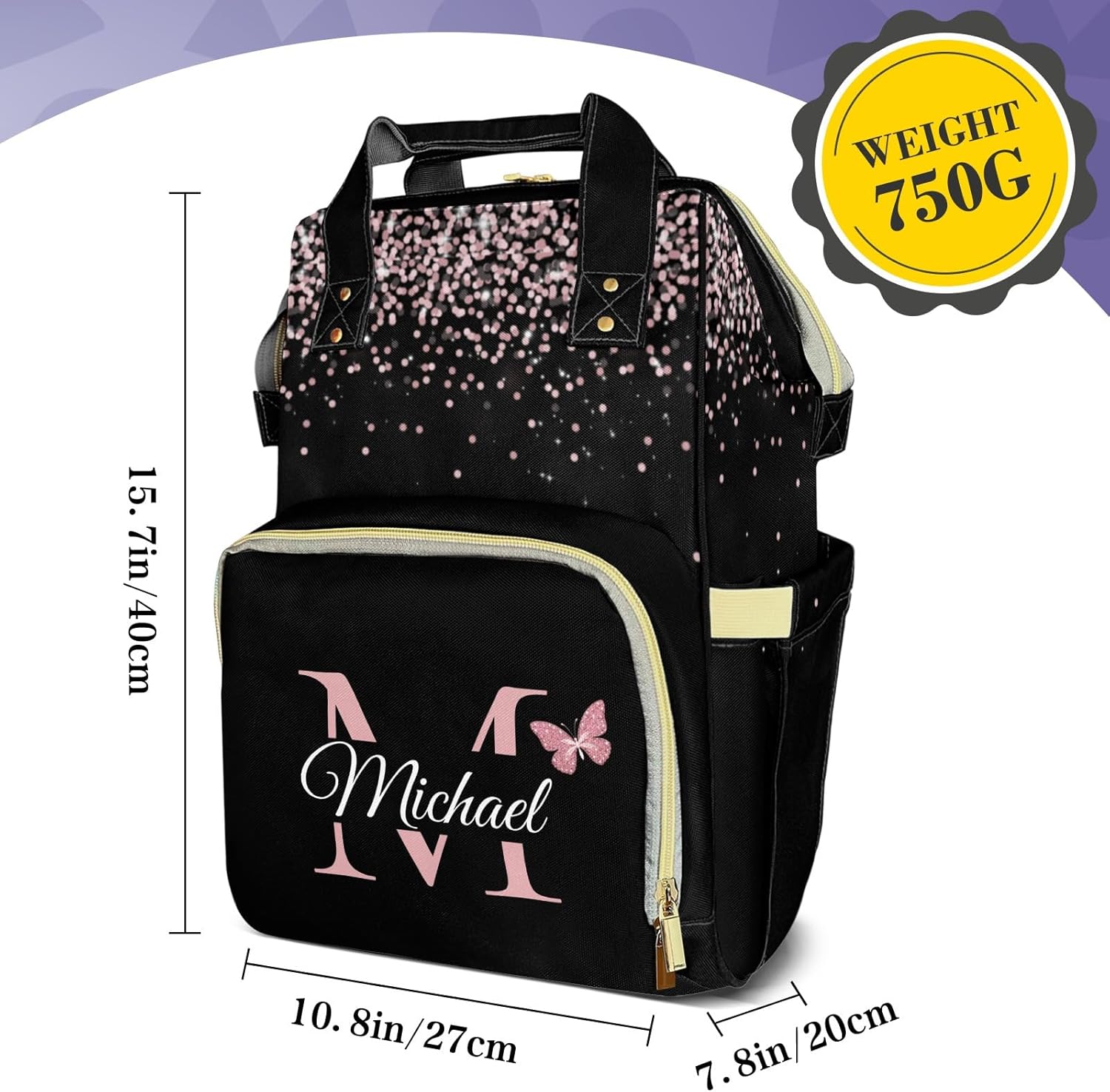 Custom Diaper Bag for Girl Boy,Personalized Baby Diaper Bag for Mom with Name,Waterproof Durable Daypack Bag