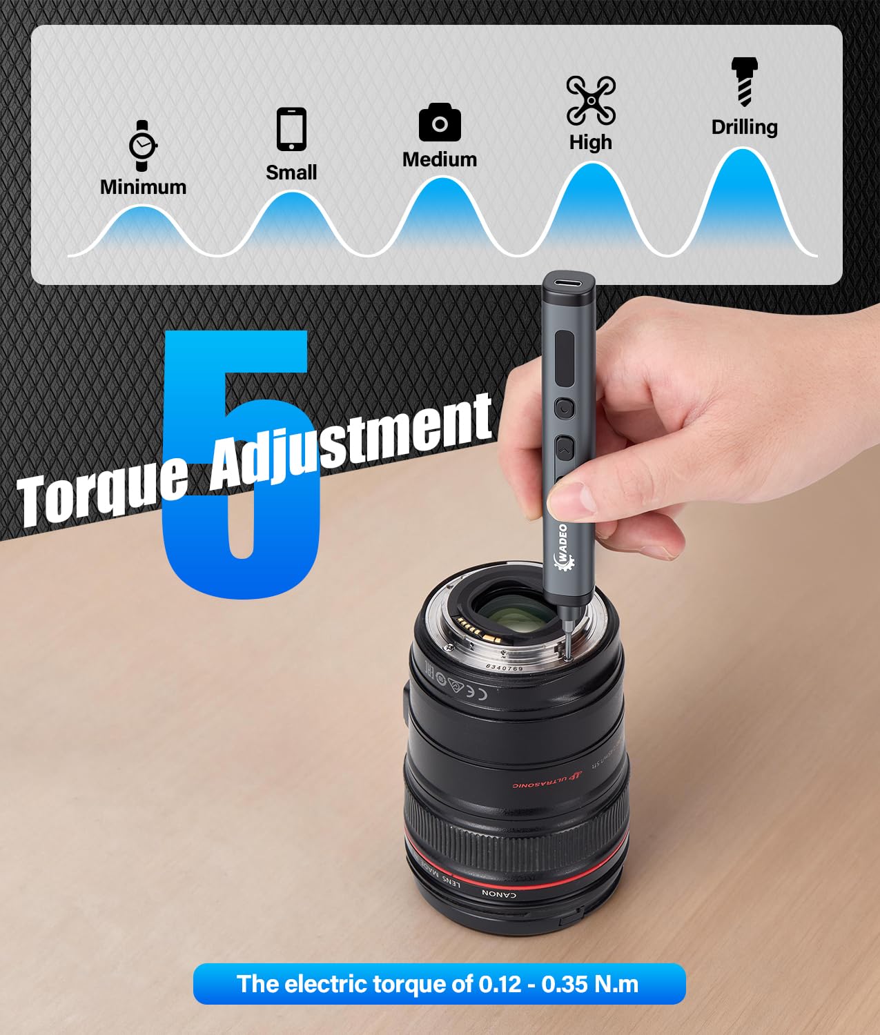 WADEO 78-en-1 Destornillador Eléctrico Mini de Precisión Inalámbrico, 5 Velocidades de Torque Ajustables + Modo Manual >5N·m, 72 Puntas Magnéticas S2, para Reloj/Gafas/Teléfono/Computadora/Drone RC