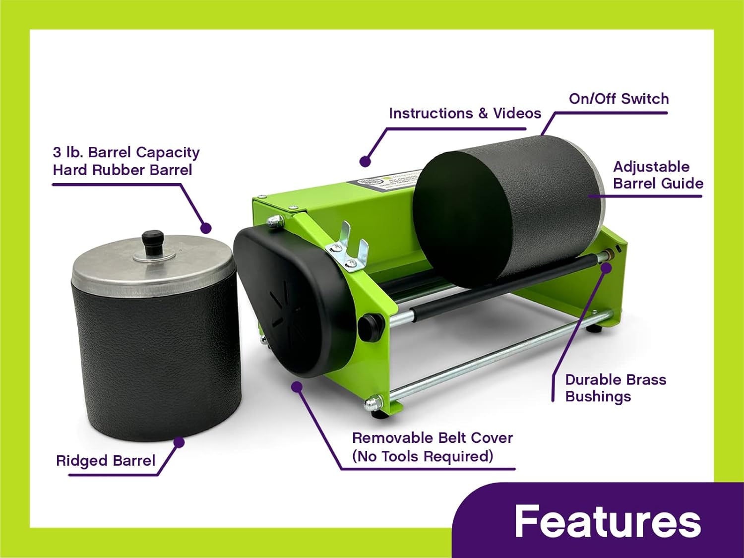 WireJewelry Pro-Series Double Barrel Rock Tumbler Kit - Includes 3 Pounds of Gemstones of The World Stone Mix and 2 Batch of 4 Step Abrasive Grit and Polish with Plastic Pellets