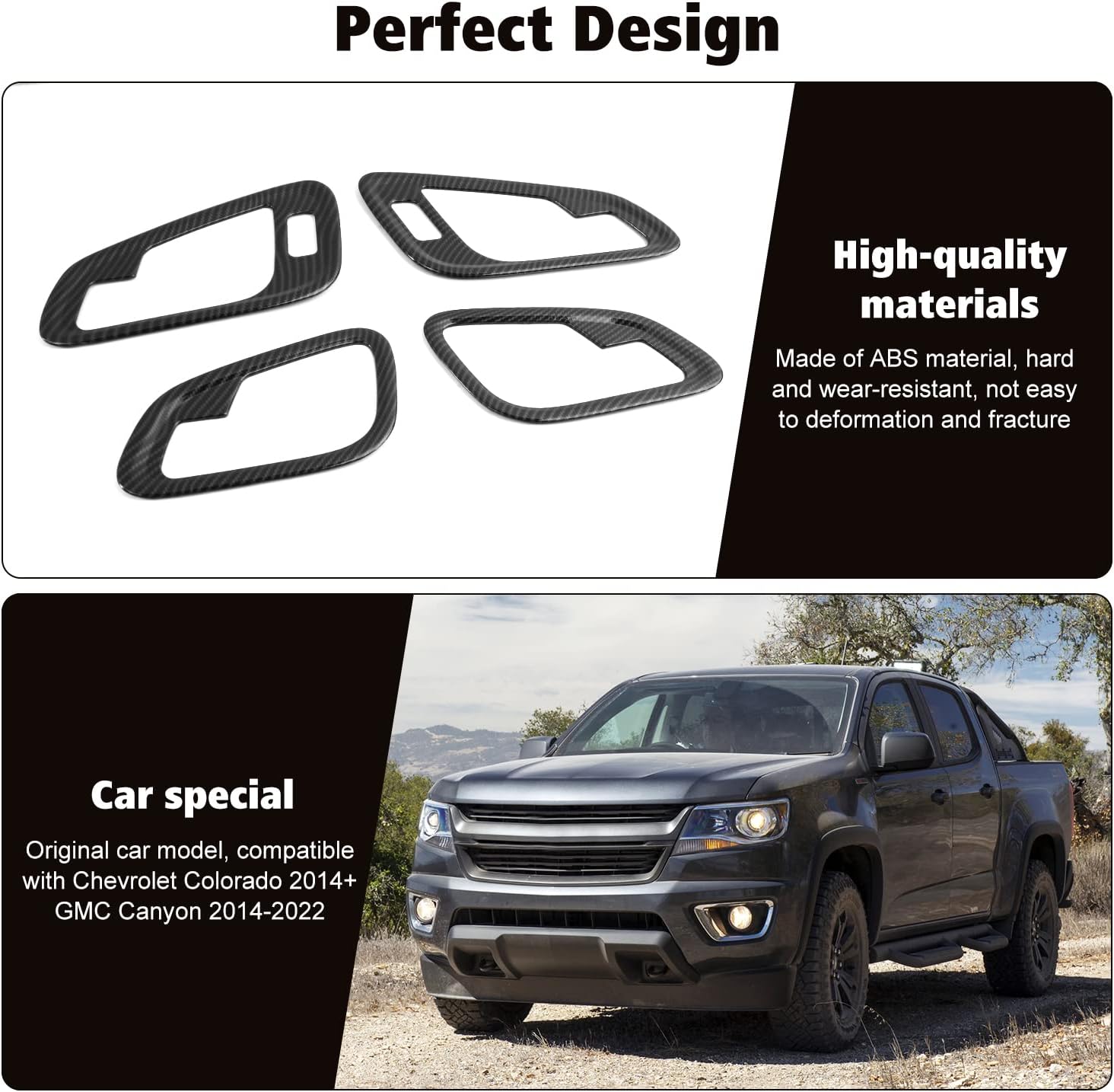 RT-TCZ Carbon Fiber Inner Door Handle Bowl Trim Cover Inner Grab Handle Trim Cover Decoration Interior Accessories for Chevrolet Colorado 2014-2022,for GMC Canyon 2014-2022