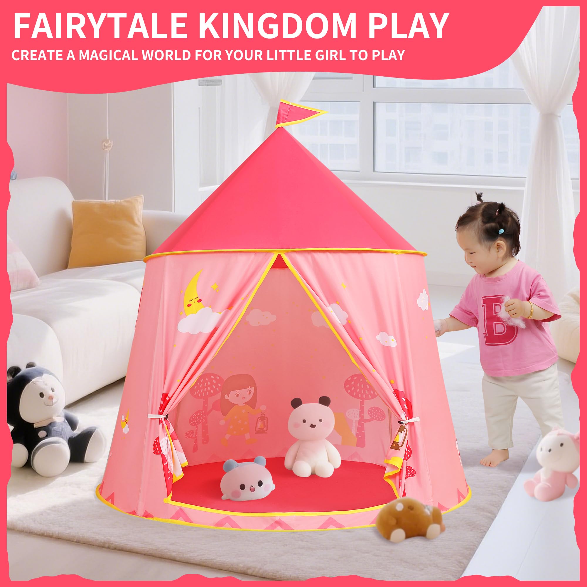 Tienda de campaña para niños pequeños, tienda de campaña de princesa, carpa de castillo, tienda de campaña india portátil, tienda de campaña Tippi, certificado EN71, casa de juegos para uso en