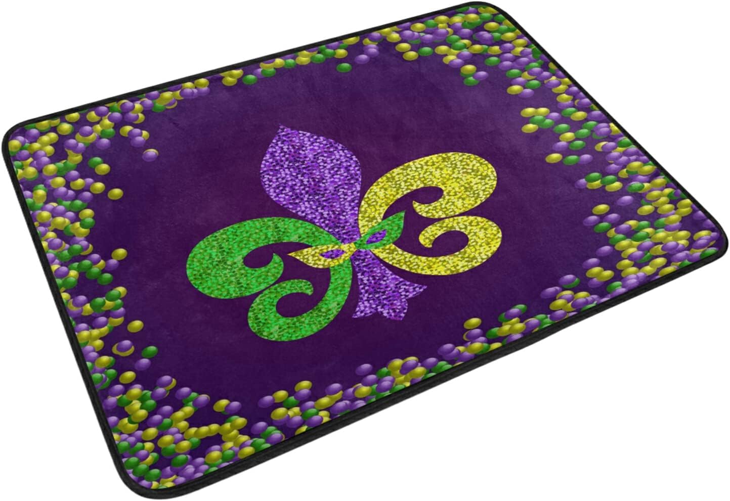 xigua Mardi Gras Bath Curtain Rugs Sets 2 Pcs,Mardi Gras Lily and Shimmer Beads Bathroom Theme Set with Shower Curtain and Non-Slip Carpet -12 Hooks-60X72in