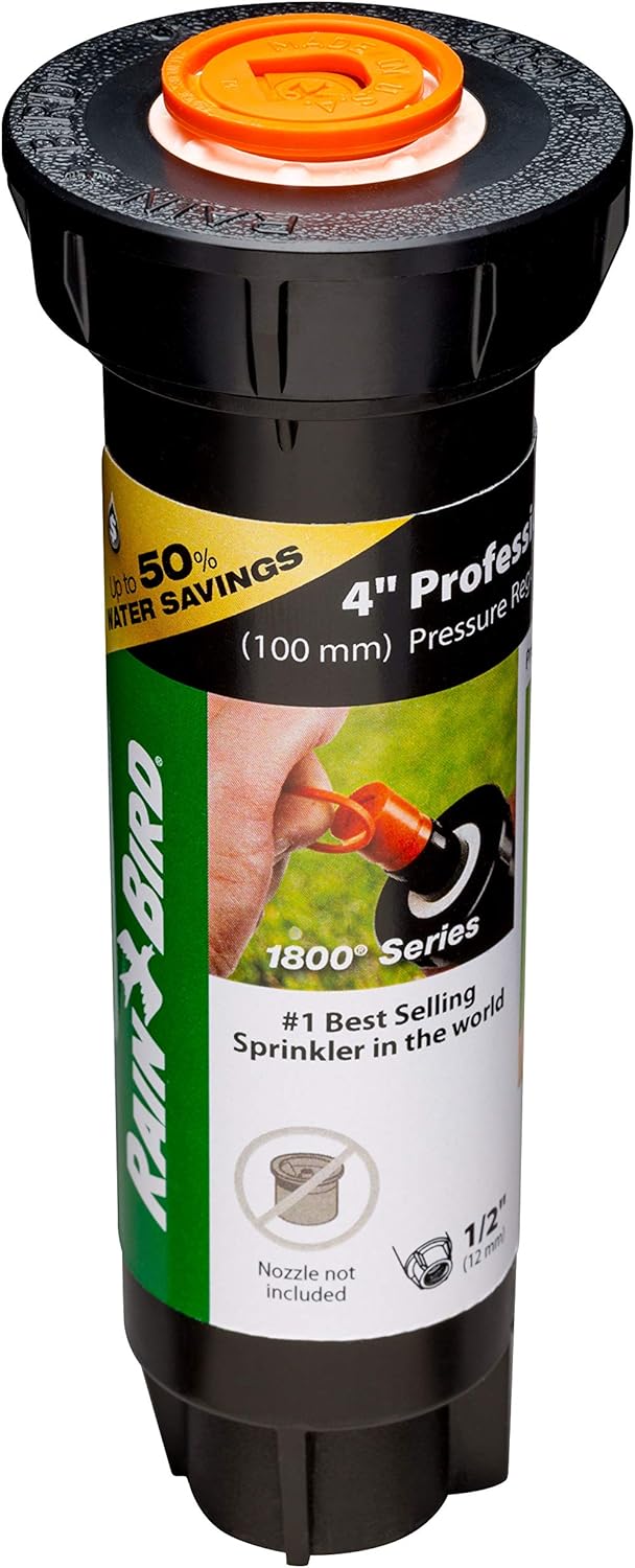 Rain Bird 1804LNPRS Pressure Regulating (PRS) Professional Pop-Up Sprinkler, Body Only No Nozzle, 4" Pop-up Height, Black