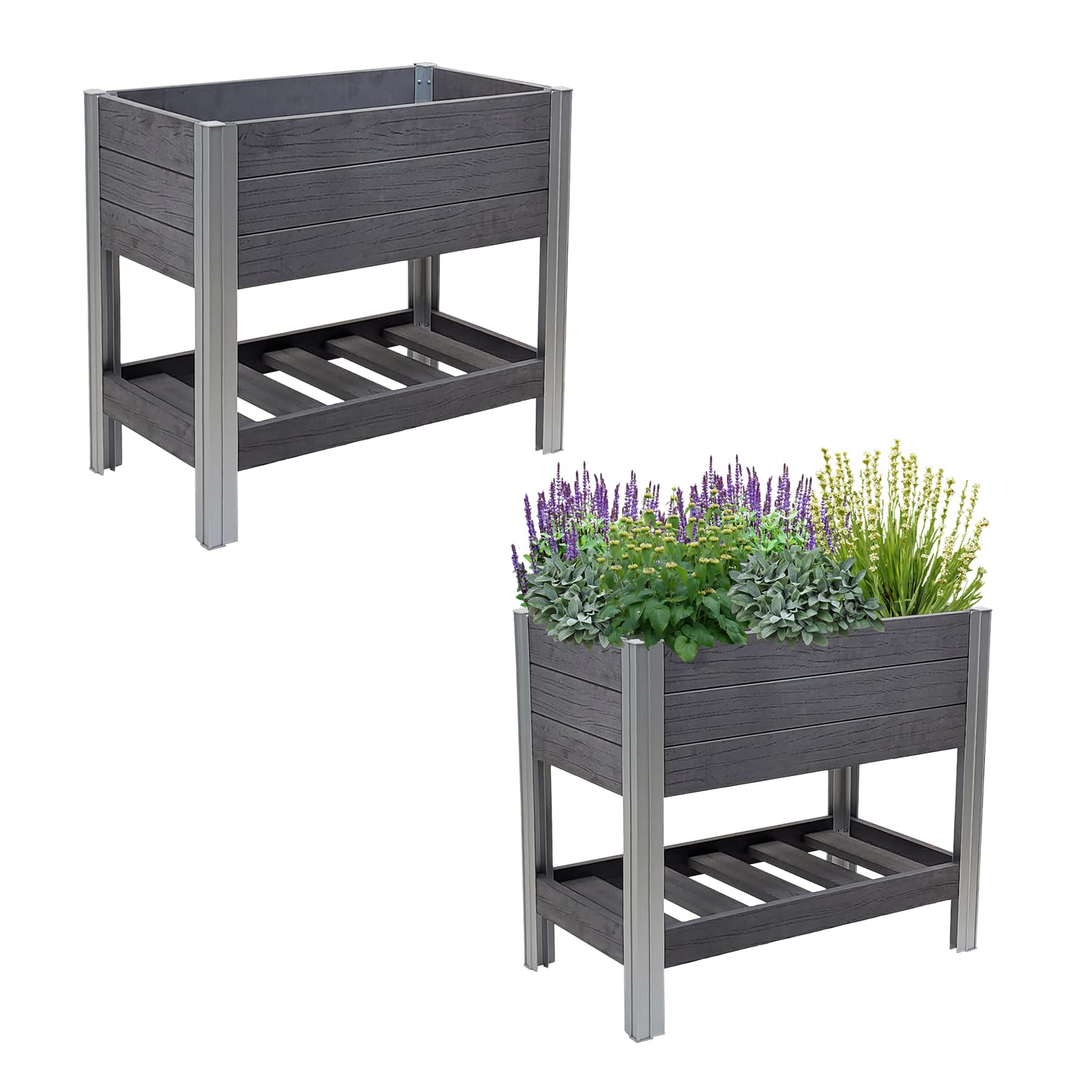 TRUTZHOLM Hochbeet mit Ablage 79x46x74 cm 65 Liter Holzoptik robust witterungsbeständig Kräuterbeet Pflanzkasten Anthrazit
