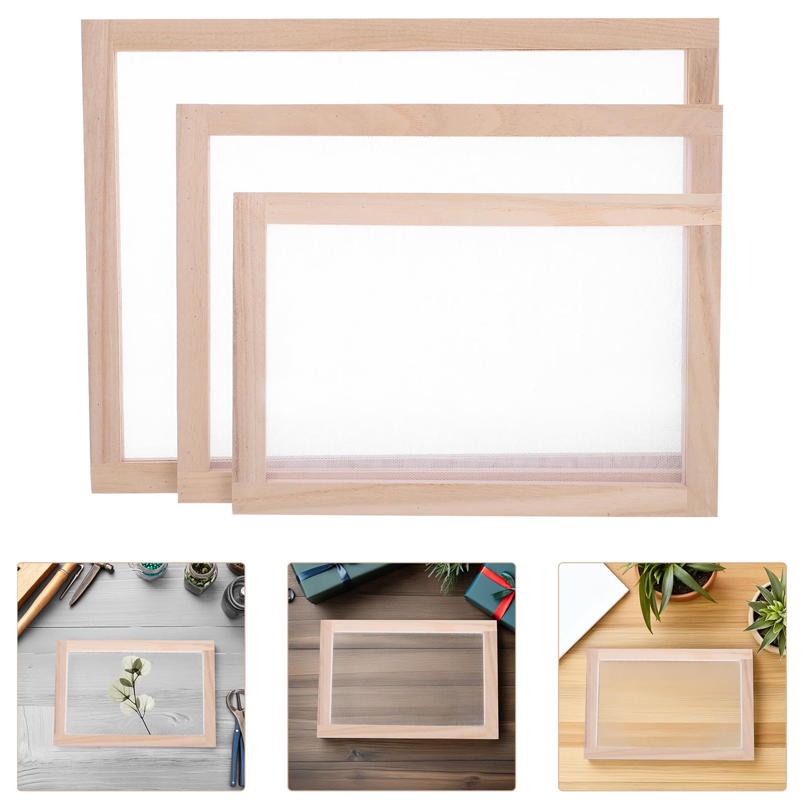 3 Moldes de Madera para Hacer Papel con Malla Resistente Tamaños 20X30 CM 25X34 CM y 30X40 CM Marco para Fabricación Artesanal de Papel Reciclado Manualidades y Flores