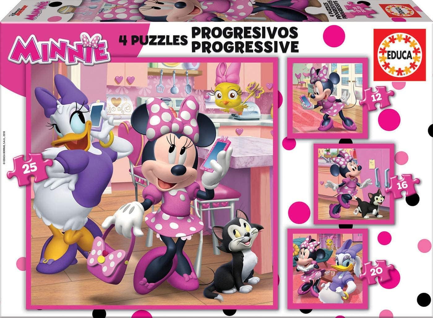 Educa - Minnie Mouse and The Happy Helpers, 4 Progressive Children's Puzzles, +3 Years (17630)