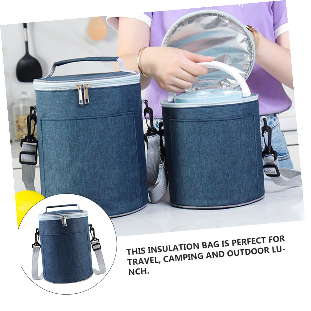 FRCOLOR Bolsa Térmica para Almuerzo de Tela Oxford Color Navy Aislamiento Térmico Compacto Adecuado para Camping y Viajes