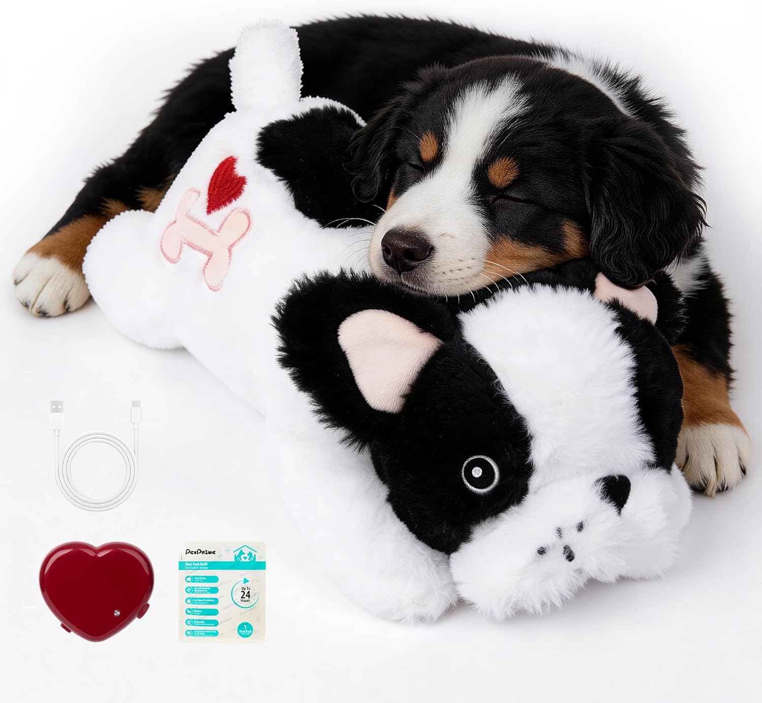Pet Prime Heartbeat Dog Toy for Puppy Anxiety with Rechargeable Heartbeat – Smart Timer and Adjustable Speed Features to Soothe Puppies,Include 1PC Disposable Heat Pack for Extra Comfort