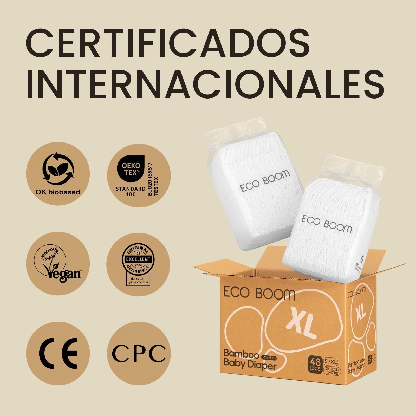 ECO BOOM Pañales ecológicos premium para bebé, talla 4, de bambú (9-14 kg), para pieles sensibles de los bebés, paquete de medio mes, 60 unidades