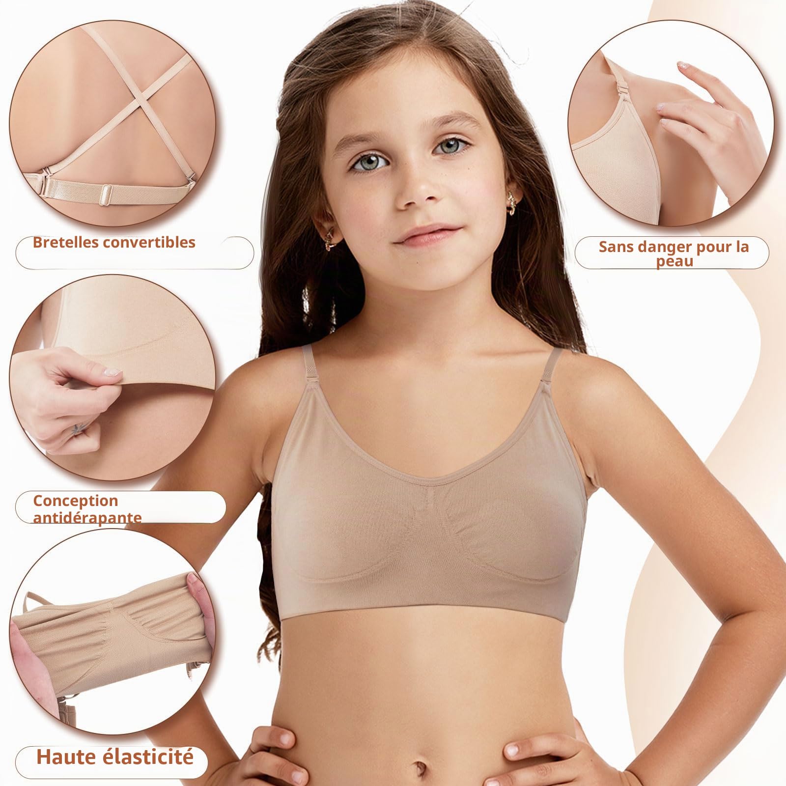iMuchic Soutien-gorge de danse à dos transparent pour filles, soutien-gorge invisible sans coutures avec bretelles réglables