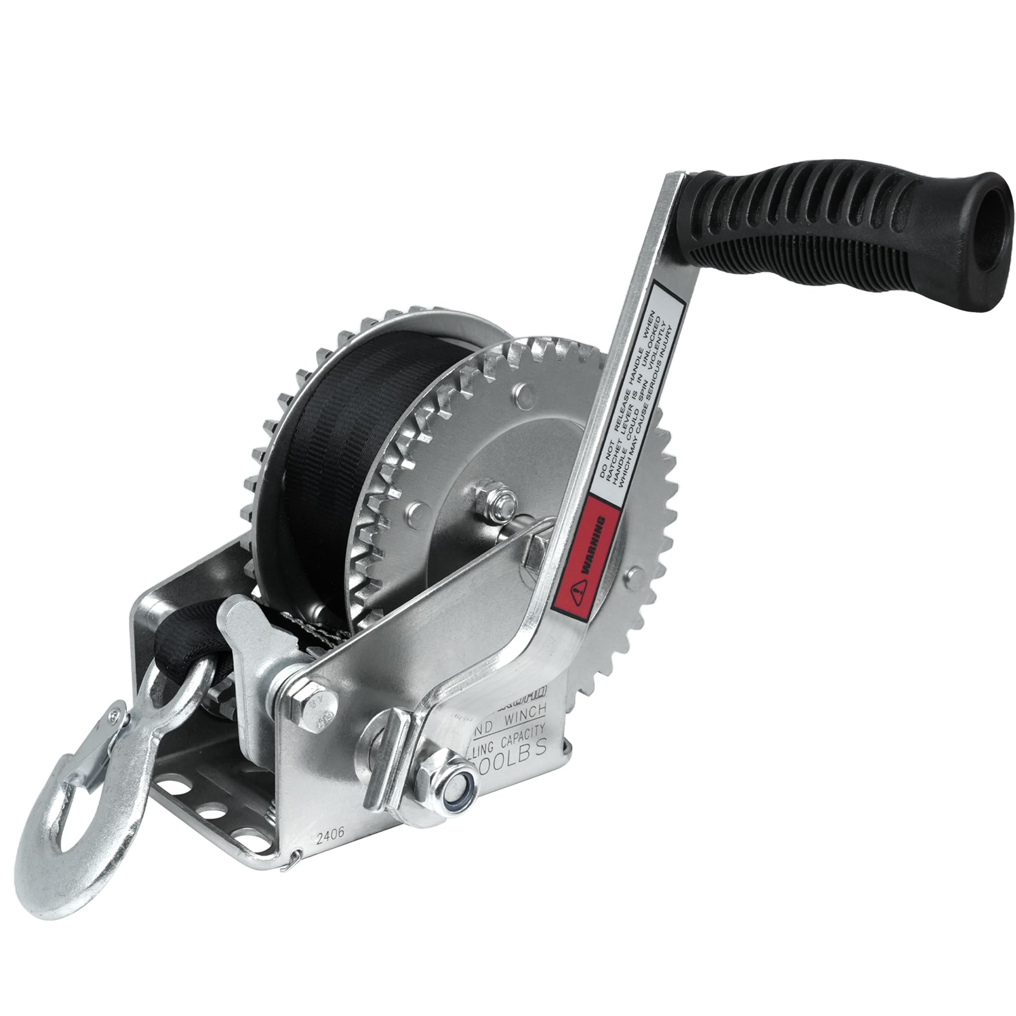 2000lbs Heavy Duty Boat Trailer Winch with 26FT Strap,2-Way Ratchet,4:1 Gear Trailer Winch,Portable Hand Crank Winch for Boat,Truck, Trailer, RV, ATV, Jet Ski