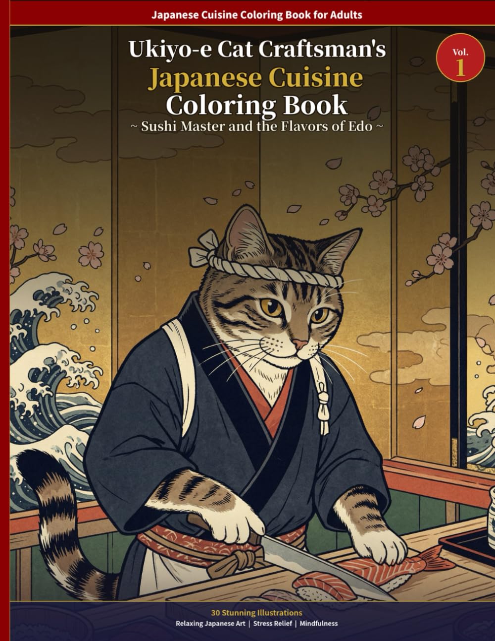 Ukiyo-e Cat Craftsman Coloring Book Vol.1 – Sushi Master of Edo