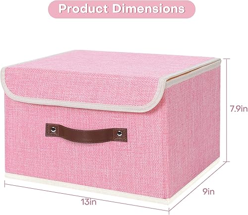 Miniatura 205 de ANMINY 2 contenedores de almacenamiento con tapa, asas de piel sintética, cajas de almacenamiento de plástico PP, decorativas, plegables, de tela