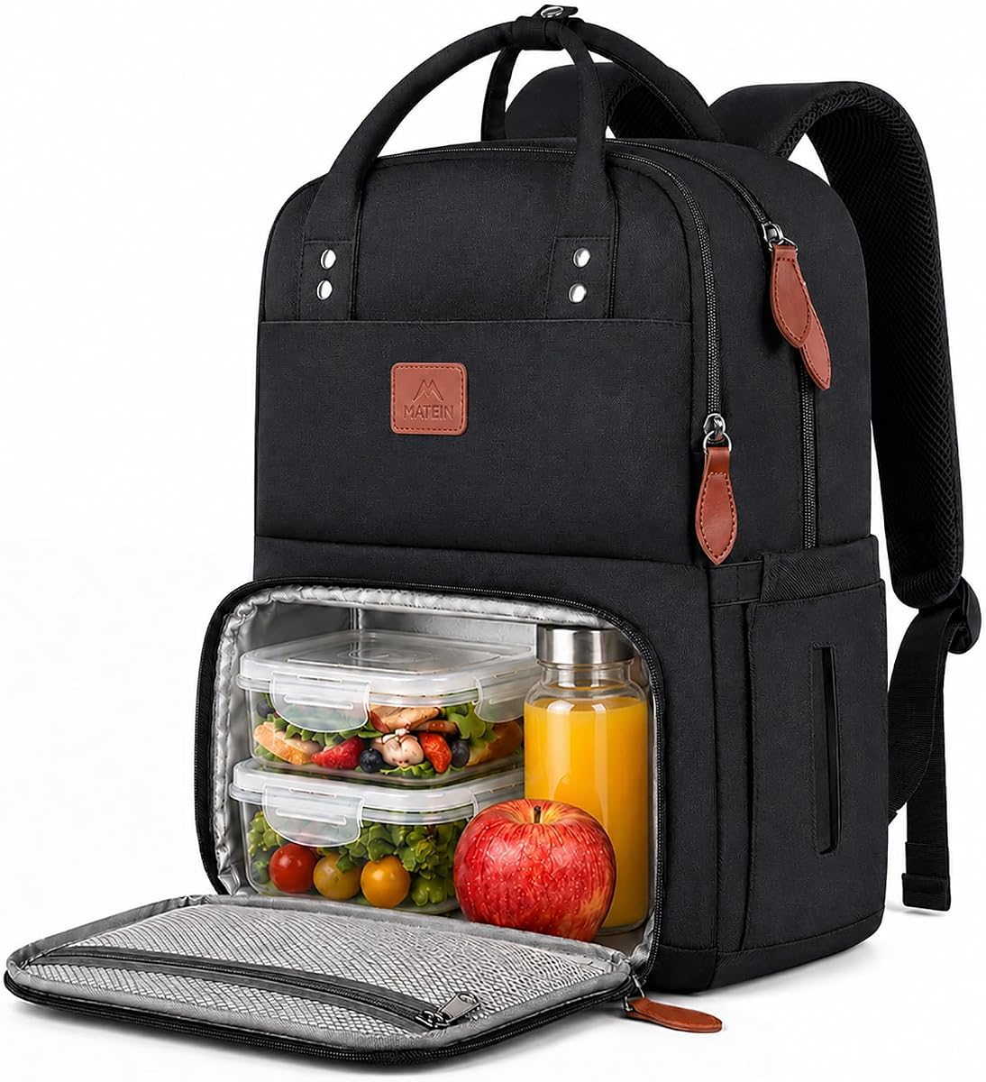 Lunch Backpack for Women, 15.6 Inch Laptop Bookbag with Lunch Box | Insulated Cooler Compartment, Work Backpack Lunch Bag, Reusable, Water Resistant, School College Camping Picnics Daily, Black