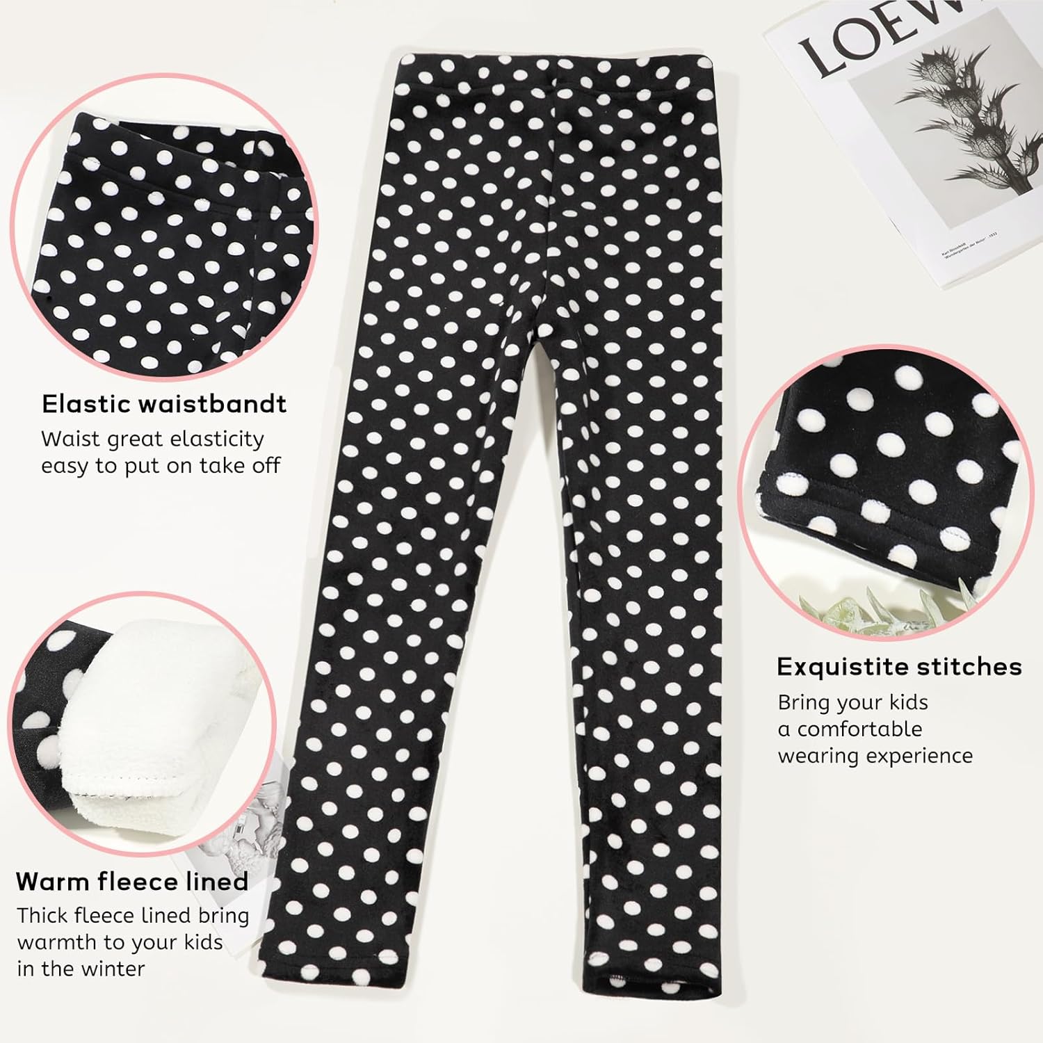 Girls Printing Fleece Lined Leggings Kids Warm Winter Pants Girls Stretch Thick Tights - Image 5