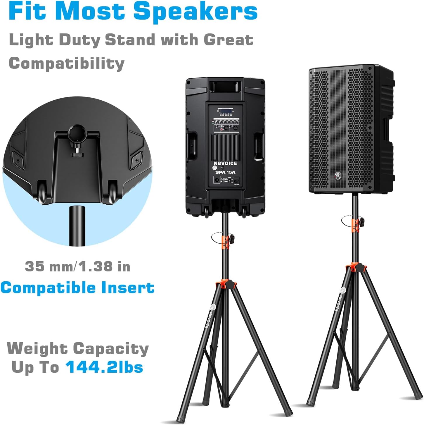 NBVOICE Speaker Stand Tripod Pair for Large Speakers - Adjustable Height 4 to 6.8-Foot, 2-Pack Tripod with Iron Fasteners, for Stage, Studio, & Travel