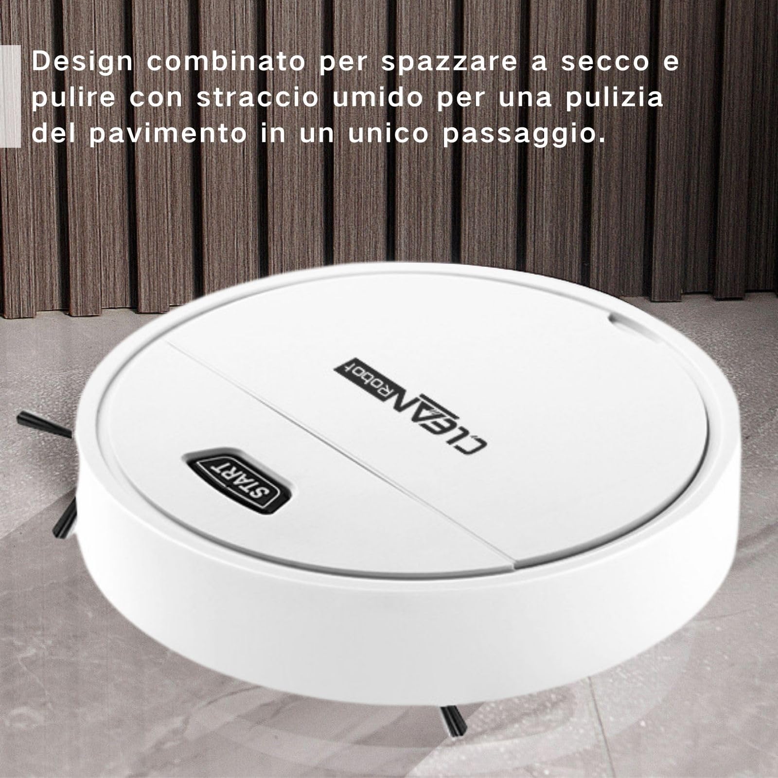 Robot Pulitore per Pavimenti, Robot Pulitore e Aspirapolvere, Aspira e Lava, Rilevamento Ostacoli, Adatto per Tappeti e Pavimenti in Legno, Auto Boost sui Tappeti, Bianco