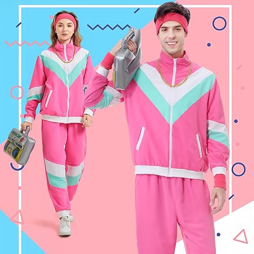 Miniatura 3 de Chándal de los años 80 para hombres y mujeres, traje retro rompevientos de los años 80 para parejas, traje deportivo de color de los años 90