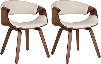 CLP Foley Set of 2 Faux Leather or Fabric Dining Chairs Kitchen Chair with Armrests and Wooden Base, Colour: Leatherette