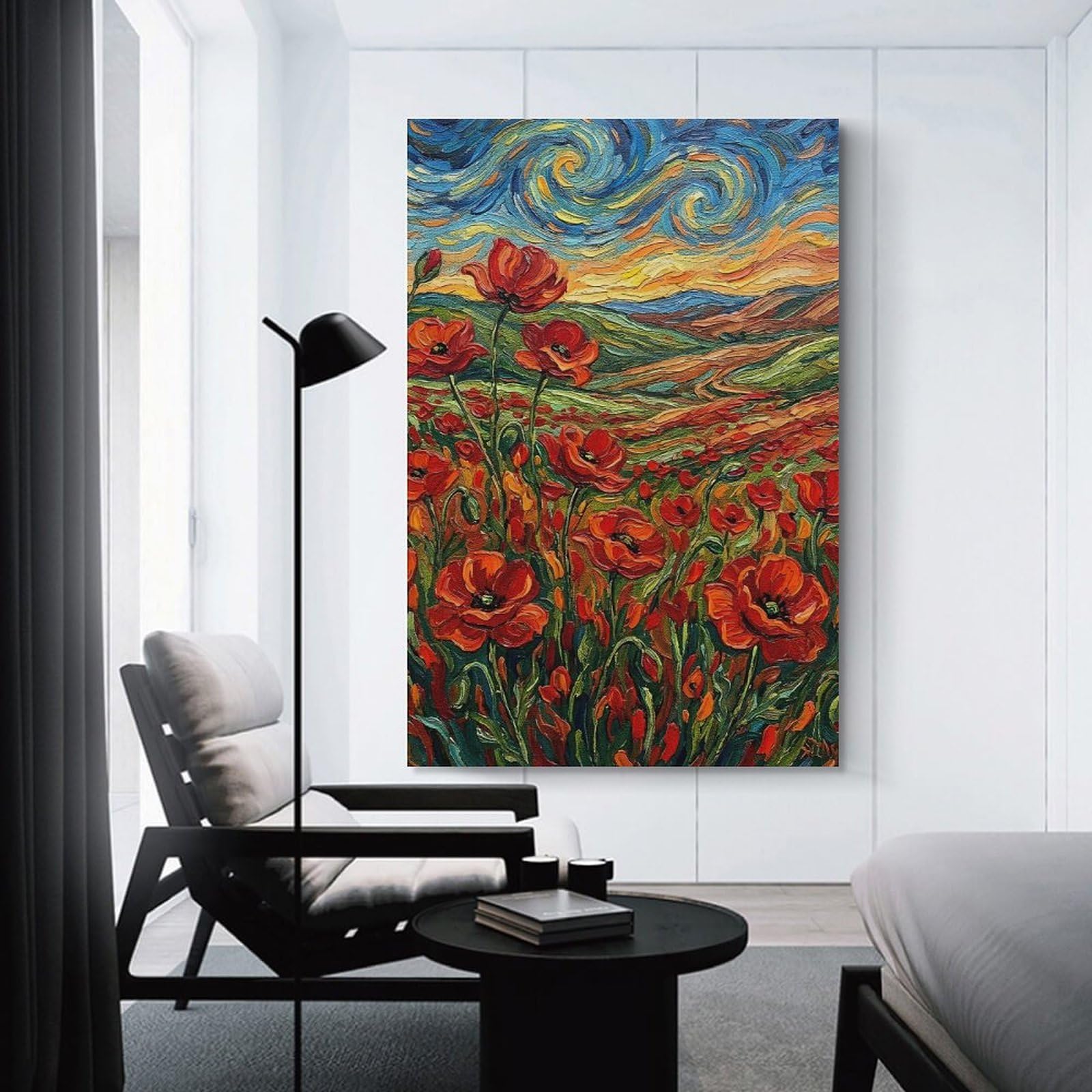 Junmoney Poppy Field Painting Canvas Wall Decor, 20x30inch(50x75cm), for Bedroom, Guest Room Or Reading Nook, Canvas Wall Decor for Personal Spaces