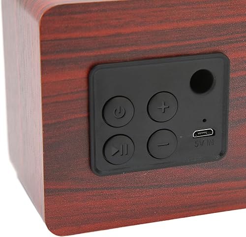 Vista 8 de Heayzoki Altavoz Bluetooth retro de madera, altavoces de audio para el hogar de madera de bambú con subwoofer, altavoz de madera vintage