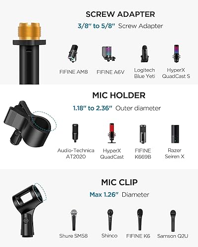 Miniatura 6 de InnoGear Soporte de micrófono, altura máxima de 82.28 pulgadas, soporte de micrófono desmontable para el suelo, soporte de brazo de micrófono con
