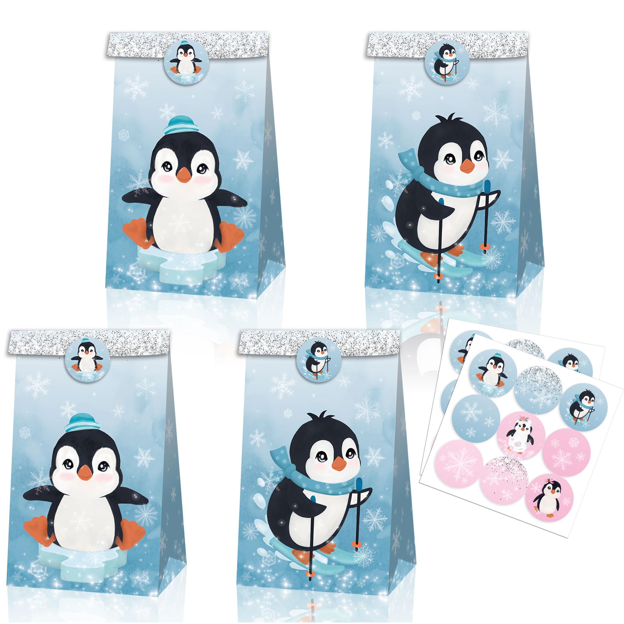 JeVenis Pinguin-Partytüten-Set – 12 Stück, Mit Aufklebern, Für Geburtstagsfeiern, Winter- & Themenpartys