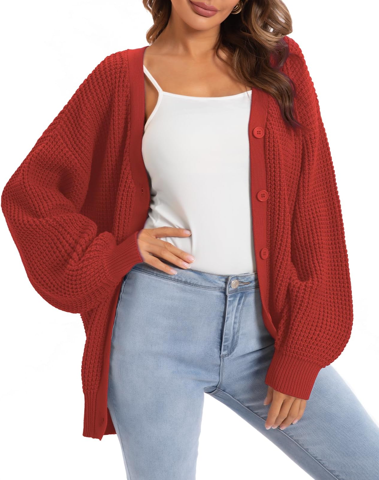 QUALFORT Cardigan Sweaters for Women 100% Cotton Button-Down Oversized Knit Outerwear Fall Tops for Women 2026