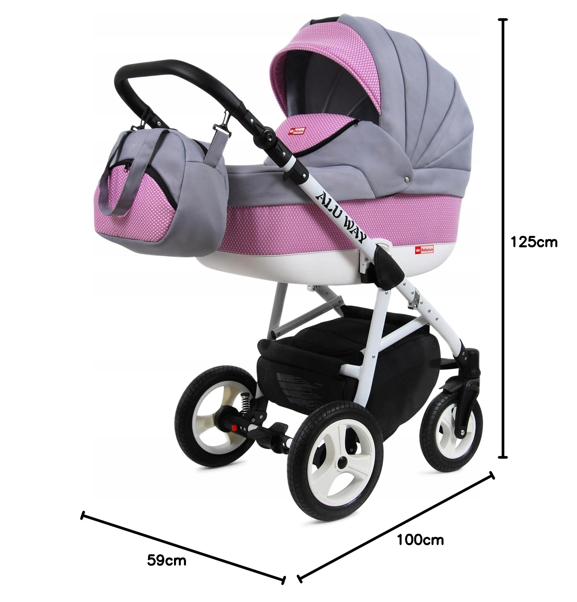 BabyLux® Kinderwagen Set 4 in 1 - Alu Way - incl. Babywanne, Buggy Sportsitz, Auto-Babyschale, ISOFIX-Basisstation - Autositz - Kinderwagenset - Kombikinderwagen mit Wickeltasche usw.