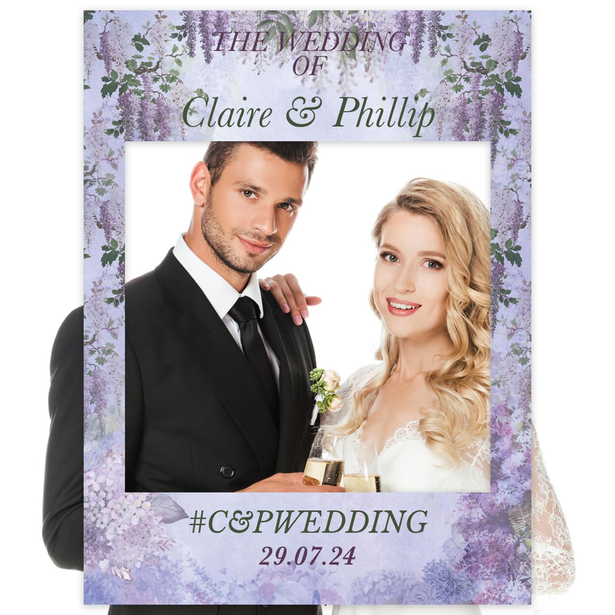 Paper Themes Purple Blooms Personalised Wedding Selfie Frame Photobooth Prop Decoration (Purple Blooms)