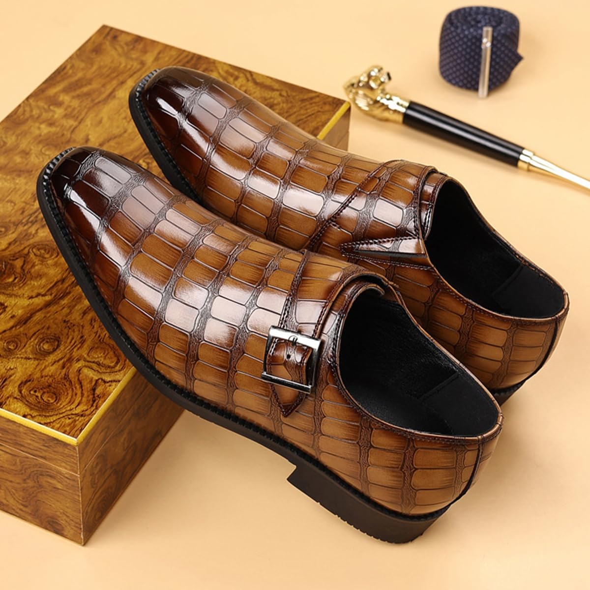 Zapatos de Vestir Monk Strap para Hombre Zapatos de Cuero clásicos Zapatos de Oxfords Negocios cómodos para Formales