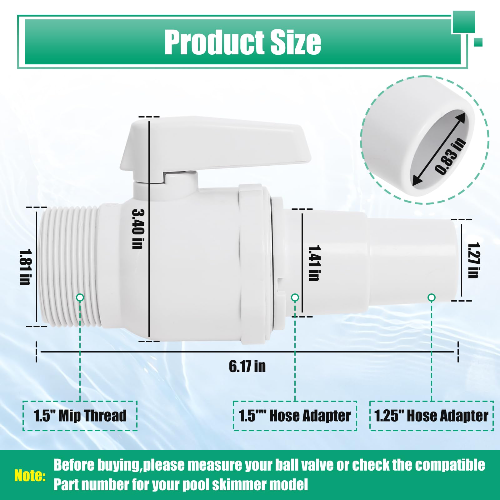 Ricambio compatibile con valvola a sfera a 2 vie Hayward SP0729 Econoline, 3,8 cm MIP x 3,8 cm - 3,2 cm, pressione massima 50 Psi (confezione da 2)