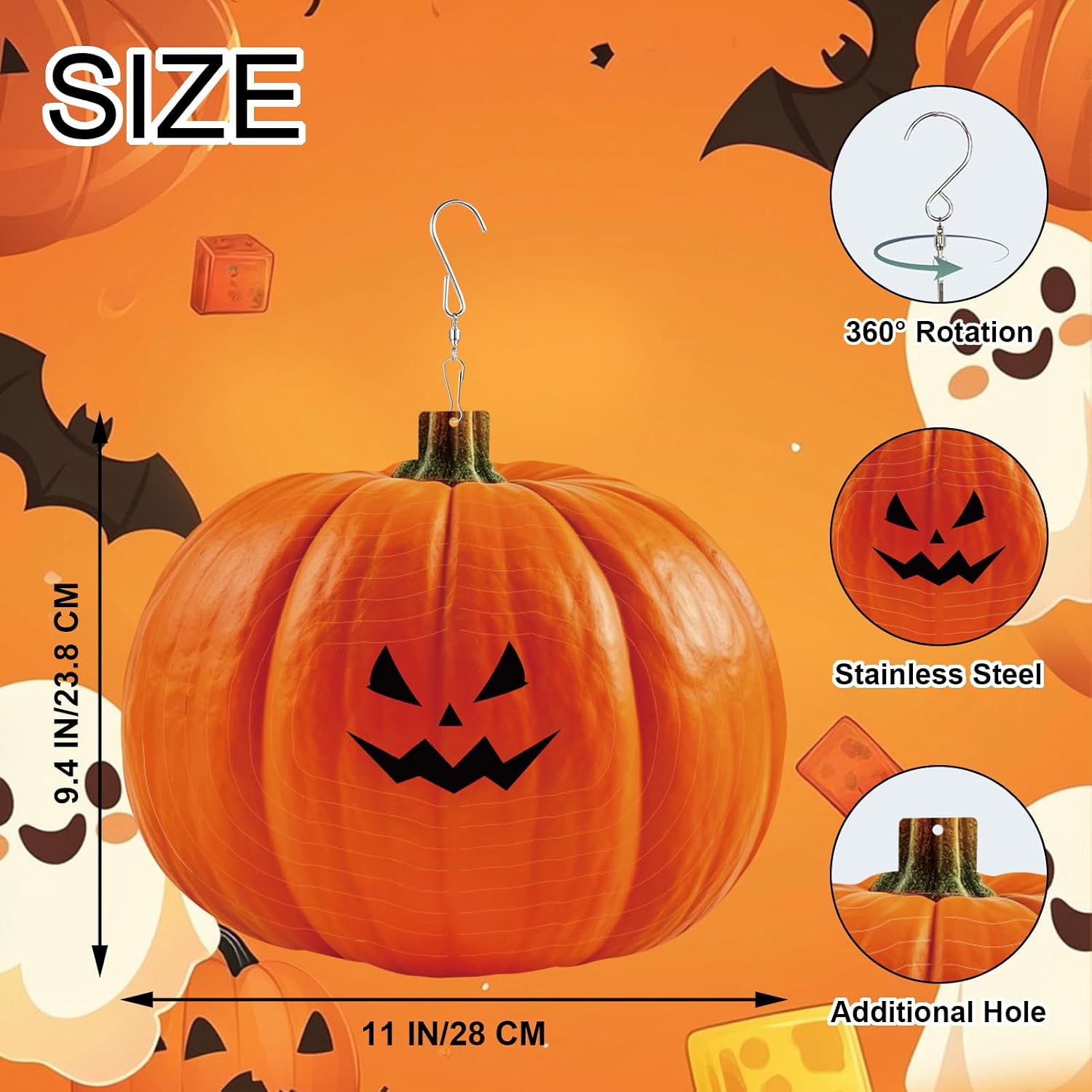 Halloween Pumpkin Wind Spinner, 11In Laser Cut Wind Spinners Outdoor