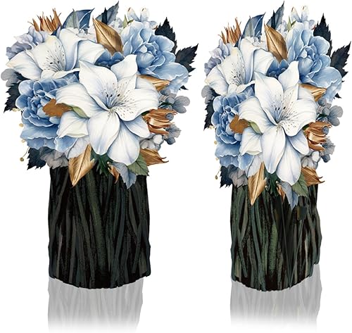 Miniatura 2 de Gcardist Tarjetas desplegables, tarjetas de felicitación de ramo azul, tarjetas de felicitación de flores de papel 3D de 12 pulgadas para el día de