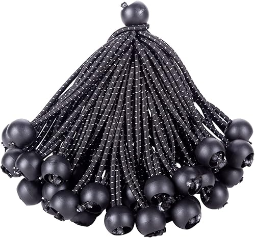 Cuerdas elásticas de bolas de 6 pulgadas, 50 unidades, color negro, resistentes para toldo, lona, para campamento, refugio, carga, pantalla de