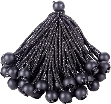 Ball Bungee Cords 6 Inch, 50 PCS Heavy Duty Black Bungie Cord Balls Canopy Tarp Tie Cords for Camping, Shelter,Cargo,Projector Screen,Tent Poles with UV Resistant