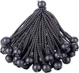 Ball Bungee Cords 12 Inch, 50 PCS Heavy Duty Black Bungie Cord Balls Canopy Tarp Tie Cords for Camping, Shelter ,Cargo,Pro...