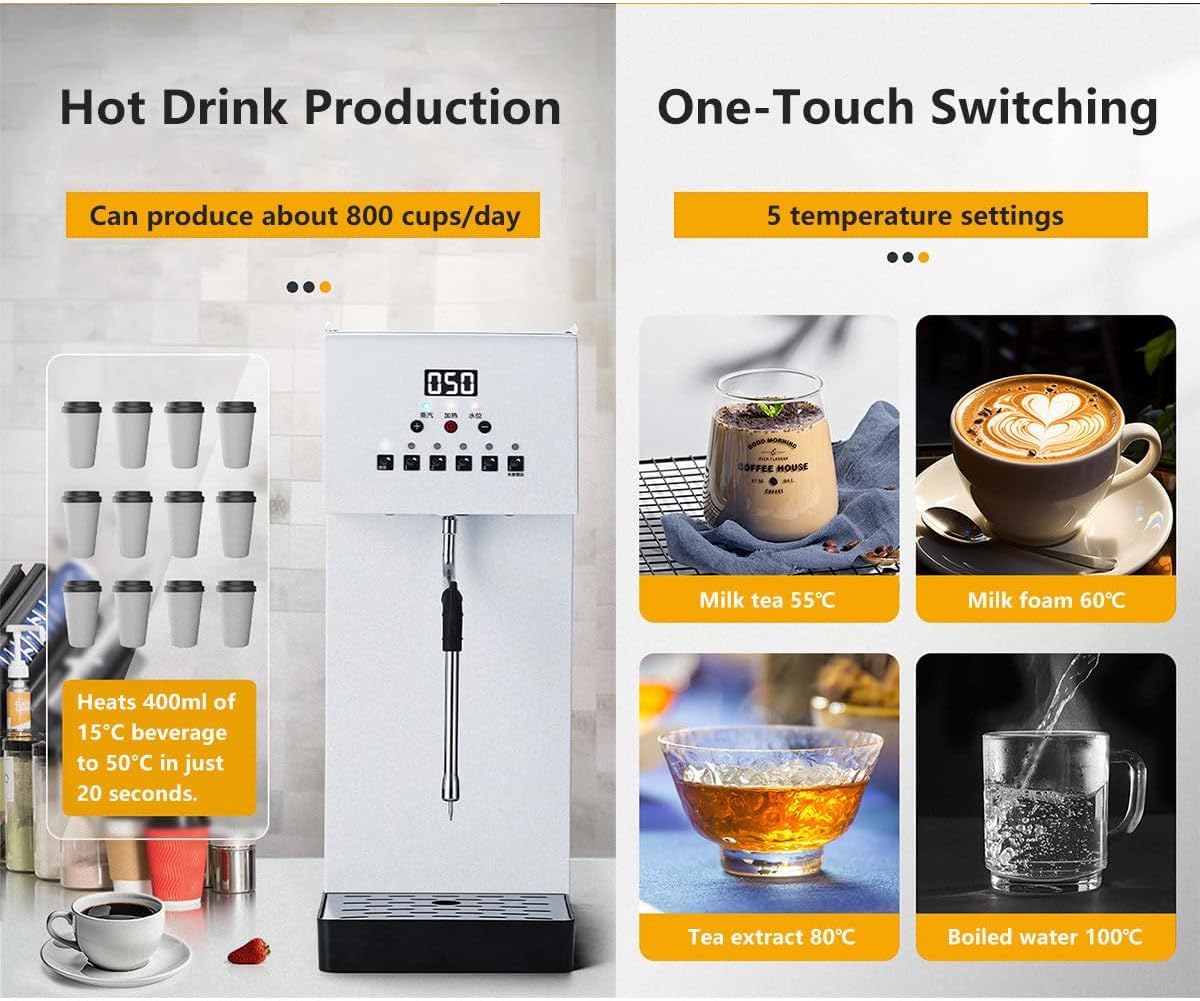 TYH Espumador De Leche Y Vaporizador Comercial De 2500 W, Capacidad De 6 L, con Pantalla LED, Máquina Multiusos para Café Expreso, Ideal para Té, Cafeterías Y Postres