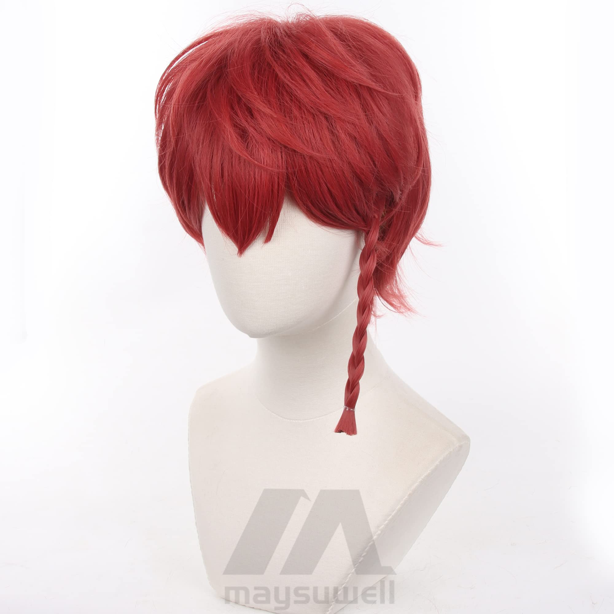 Unisex Red Thick Braids Short Wig for Men Women Halloween Christmas Conventions Cos Anime Party Replacement Synthetic Fabric Hair - Image 3