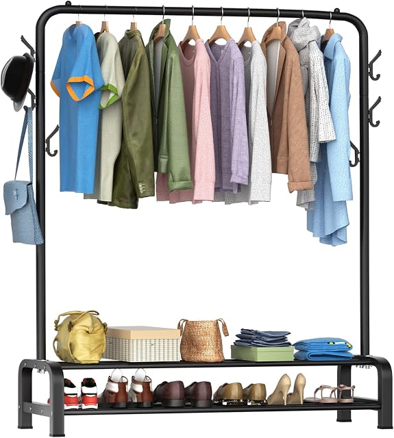 LOEFME Clothes Rail, Clothes Rails for Bedroom, Heavy Duty Clothes Rack, Free Standing Clothes Hanging Rail, Minimalist Design Clothes Racks for Hanging Clothes, Portable Clothes Rail Black