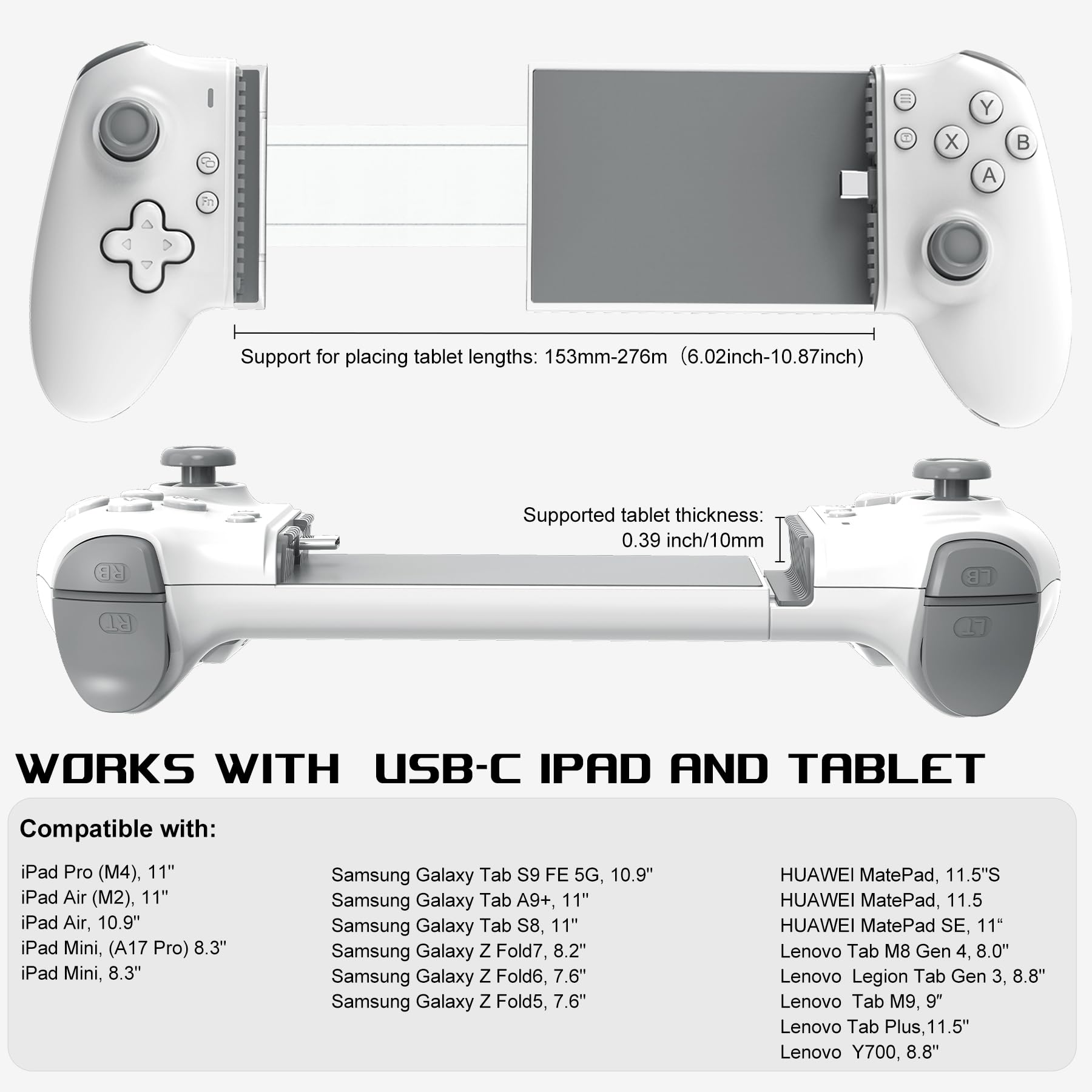 arVin Controlador de juegos móvil USB C para iPad/tableta (dentro de 6.7-11 pulgadas) USB-C Gamepad con joysticks de Hall/gatillo de pasillo/Turbo/teclas traseras, juego remoto para consolas PS5/PS4