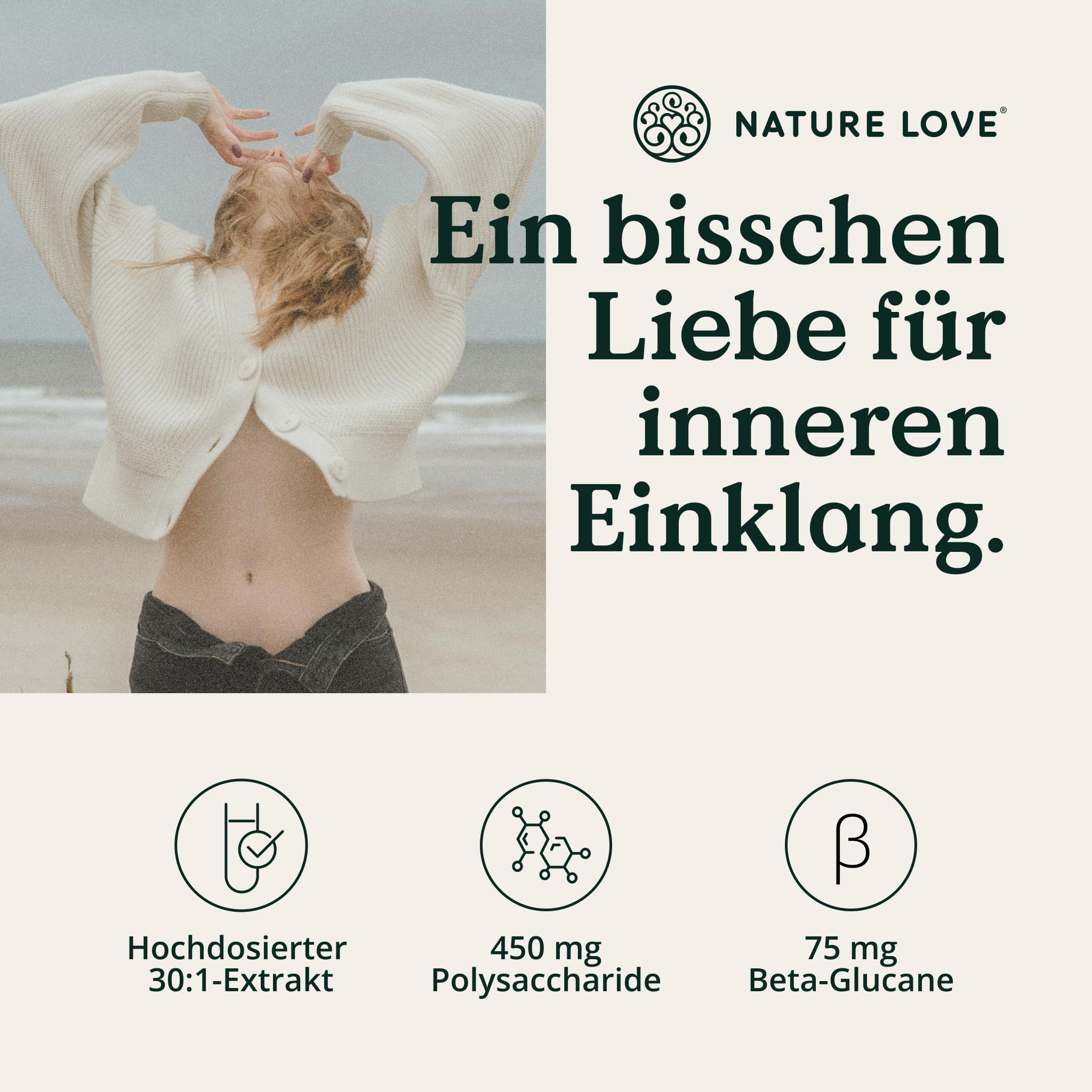 NATURE LOVE® Lions Mane - 180 Kapseln - hochdosiert mit 1500mg 30:1 Extrakt je Tagesdosis - 30% Polysaccharide und 5% Beta-Glucane - Hericium Erinaceus Mushroom - Vegan und laborgeprüft