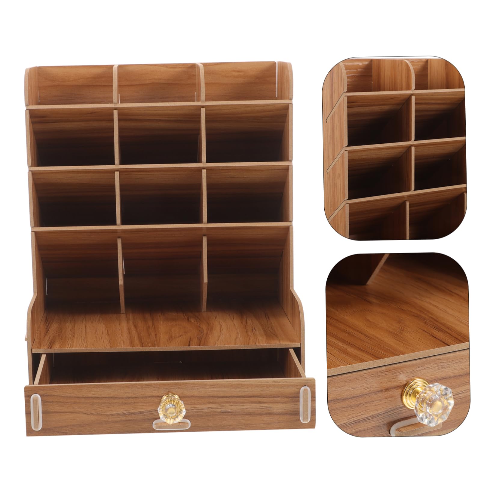 SHINEOFI Soporte de Madera para Bolígrafos Mediano, Caja Organizadora Compacta para Escritorio, Portalápices Creativo para Oficina y Almacenamiento de Papelería