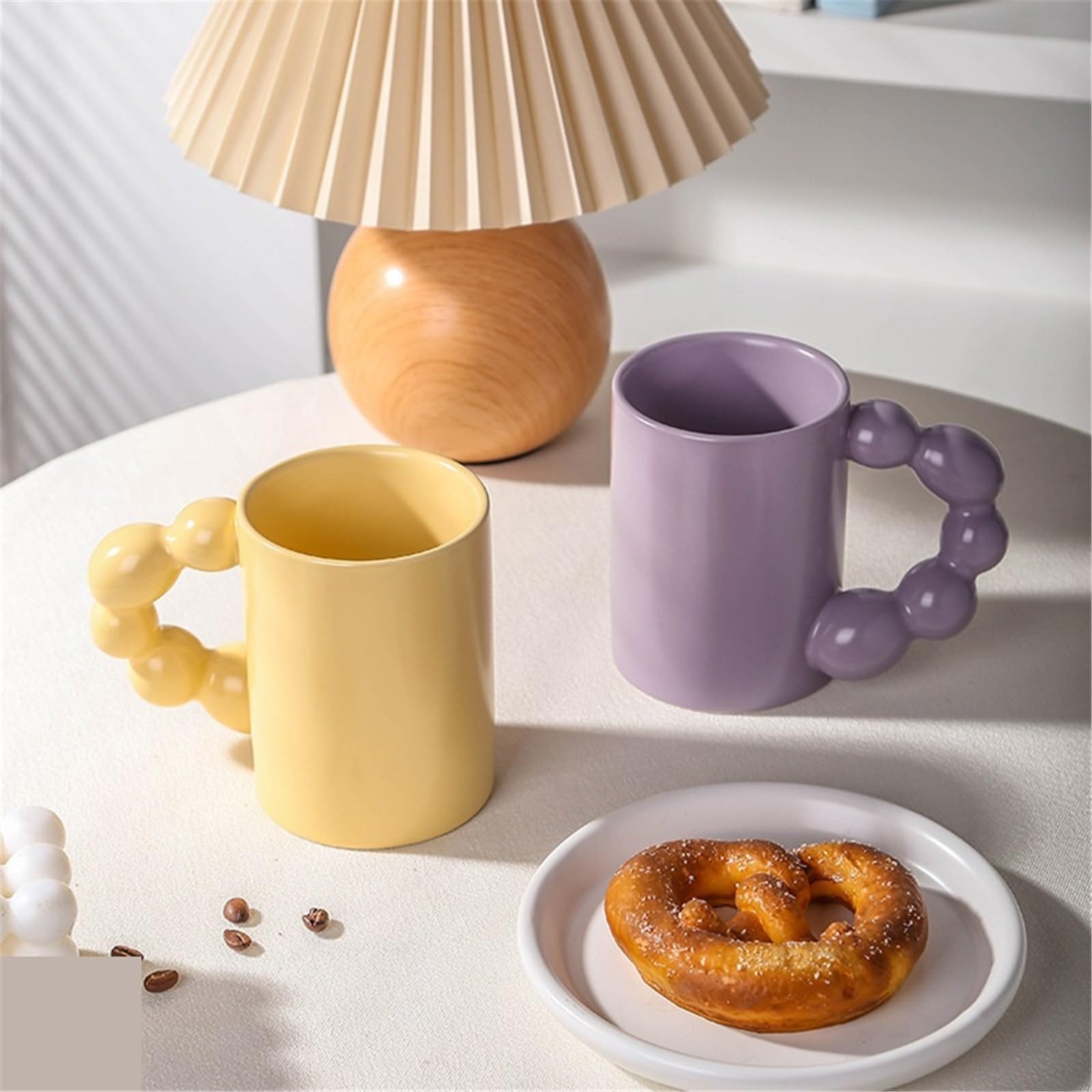 Kubki do kawy Kubek o dużej pojemności, z uchwytem koralików, w jednolitym kolorze, prosty korpus, ceramiczny kubek do kawy Filiżanka kawy(Grijs)