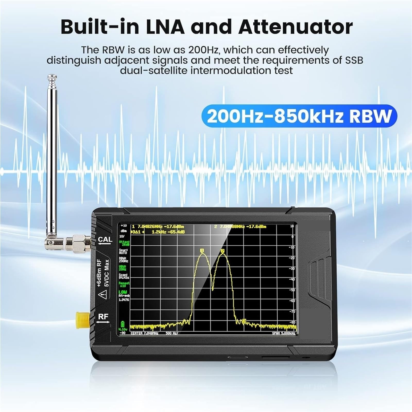 Analizzatore di spettro ULTRA con display da 4" 100 kHz a 5,3 GHz scheda 32 GB, versione V0.4..1, nuovo analizzatore portatile piccole dimensioni Generatore di segnali